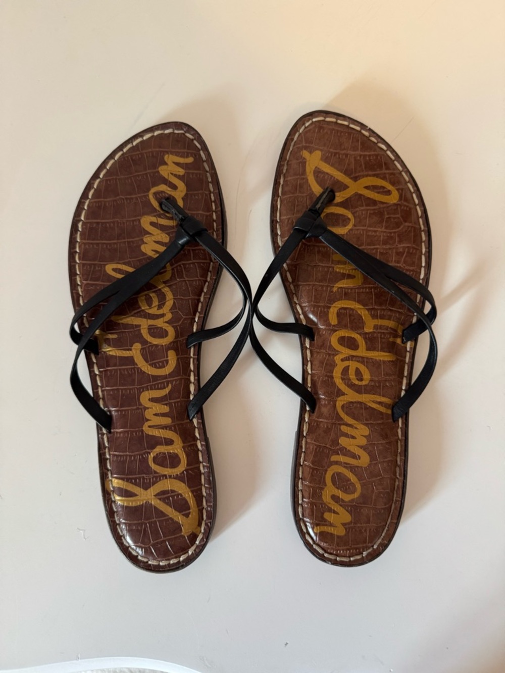 Sam Edelman Black Strappy Sandals with Brown Croc Insole